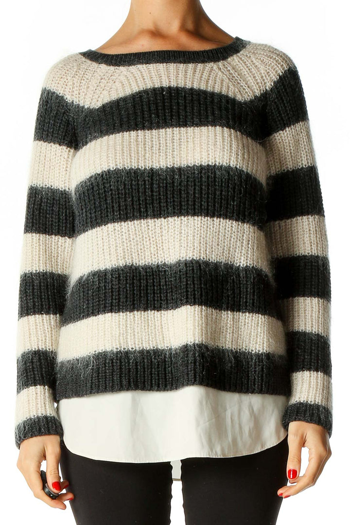 Beige Striped Chic Sweater