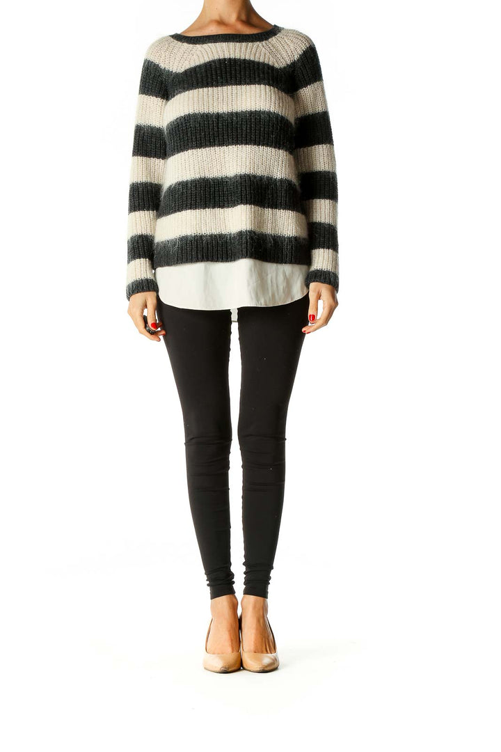 Beige Striped Chic Sweater