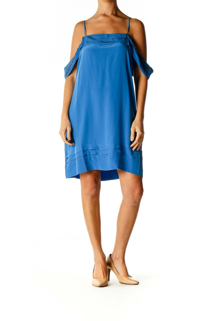 Blue Solid Classic A-Line Dress