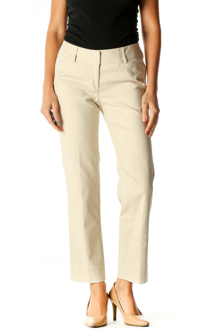 Beige Solid Classic Trousers