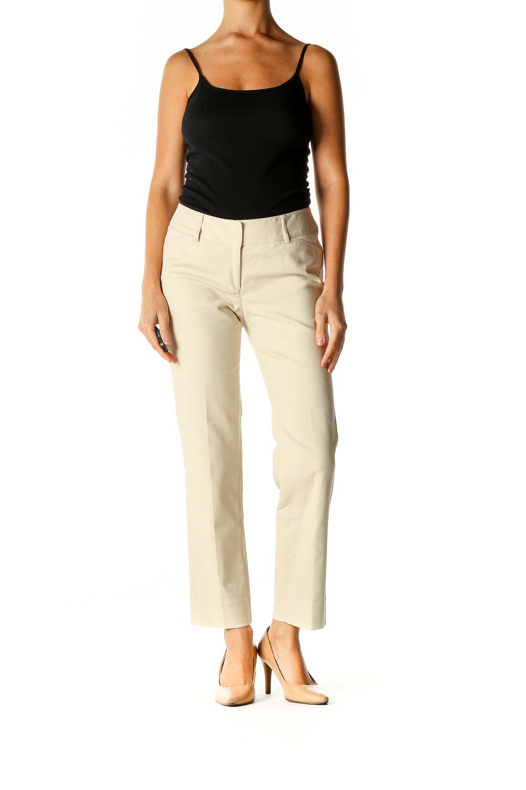 Beige Solid Classic Trousers