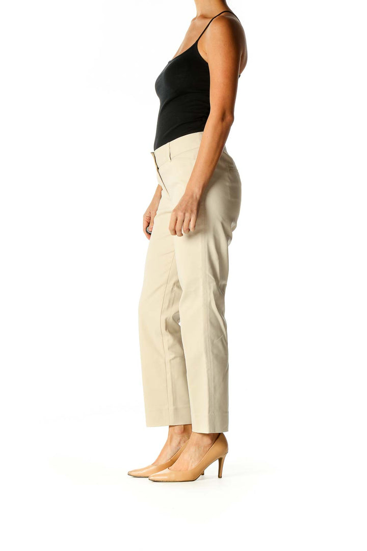 Beige Solid Classic Trousers