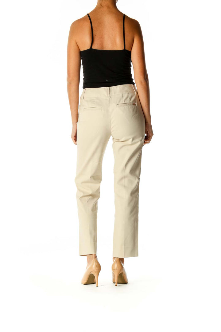 Beige Solid Classic Trousers