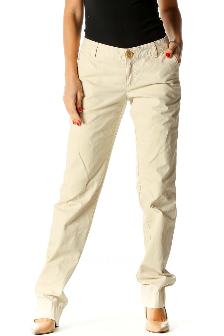 Beige Straight Leg Jeans