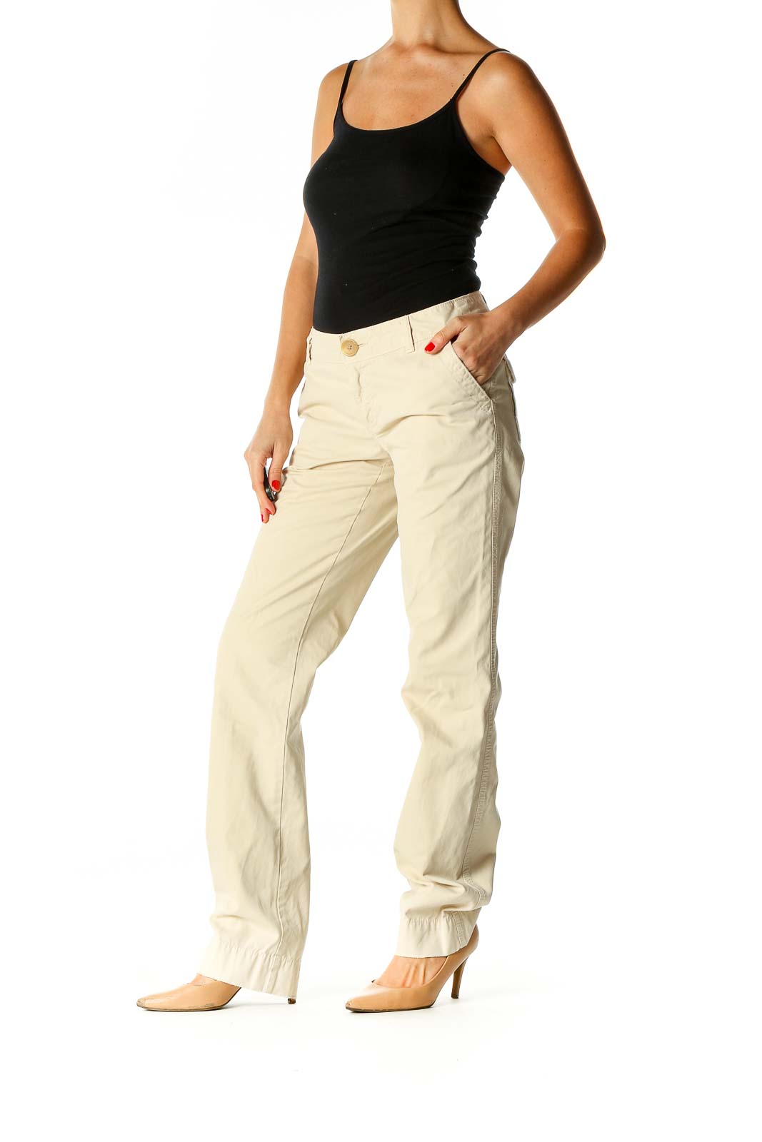 Beige Straight Leg Jeans