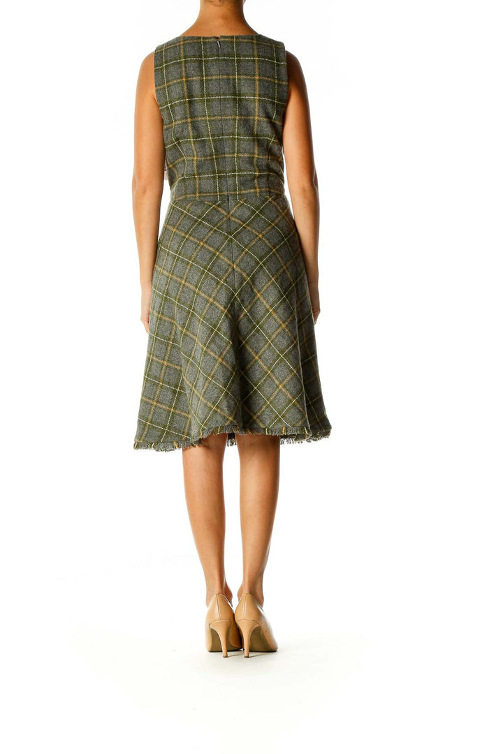 Green Checkered Classic Fit & Flare Dress