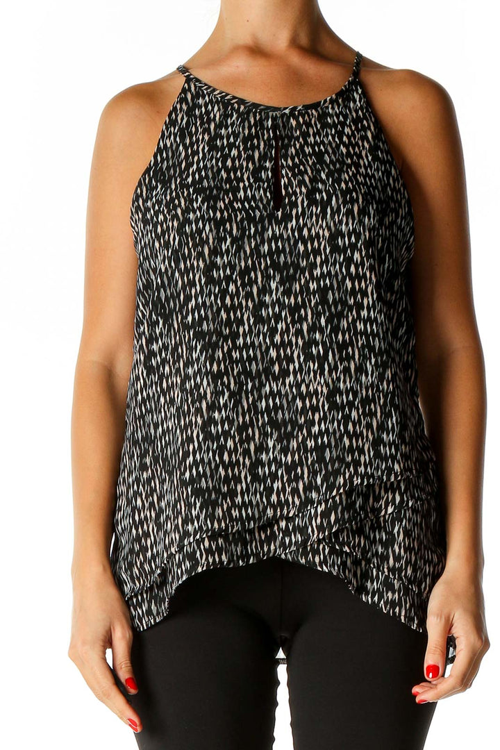 Black Geometric Print Casual Tank Top