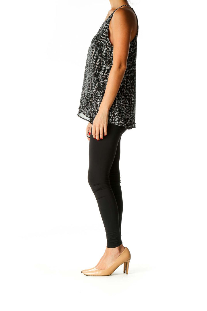 Black Geometric Print Casual Tank Top