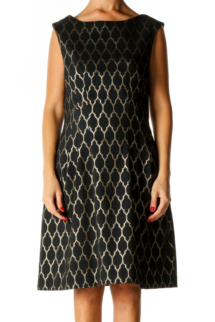 Black Geometric Print Classic Fit & Flare Dress