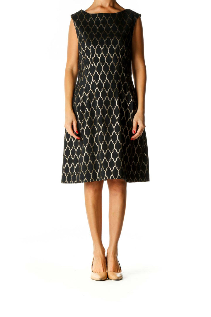 Black Geometric Print Classic Fit & Flare Dress