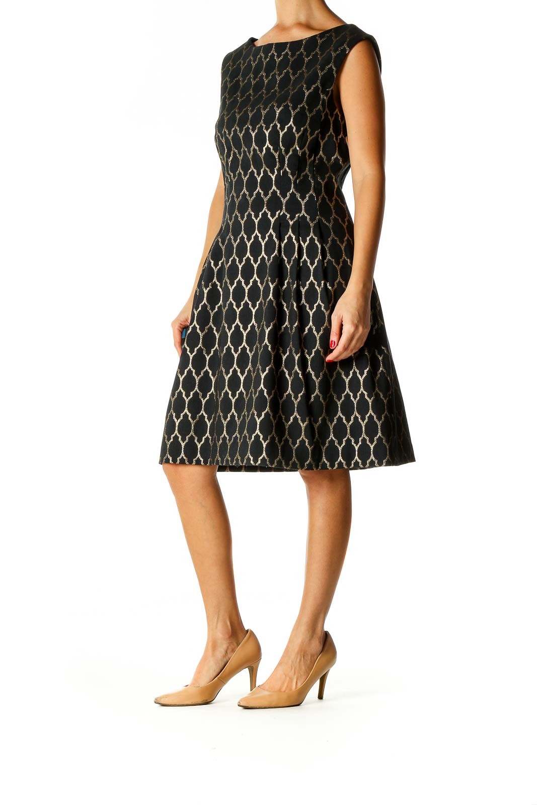 Black Geometric Print Classic Fit & Flare Dress