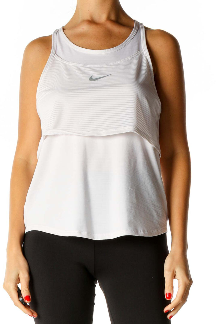 White Solid Activewear Tank Top