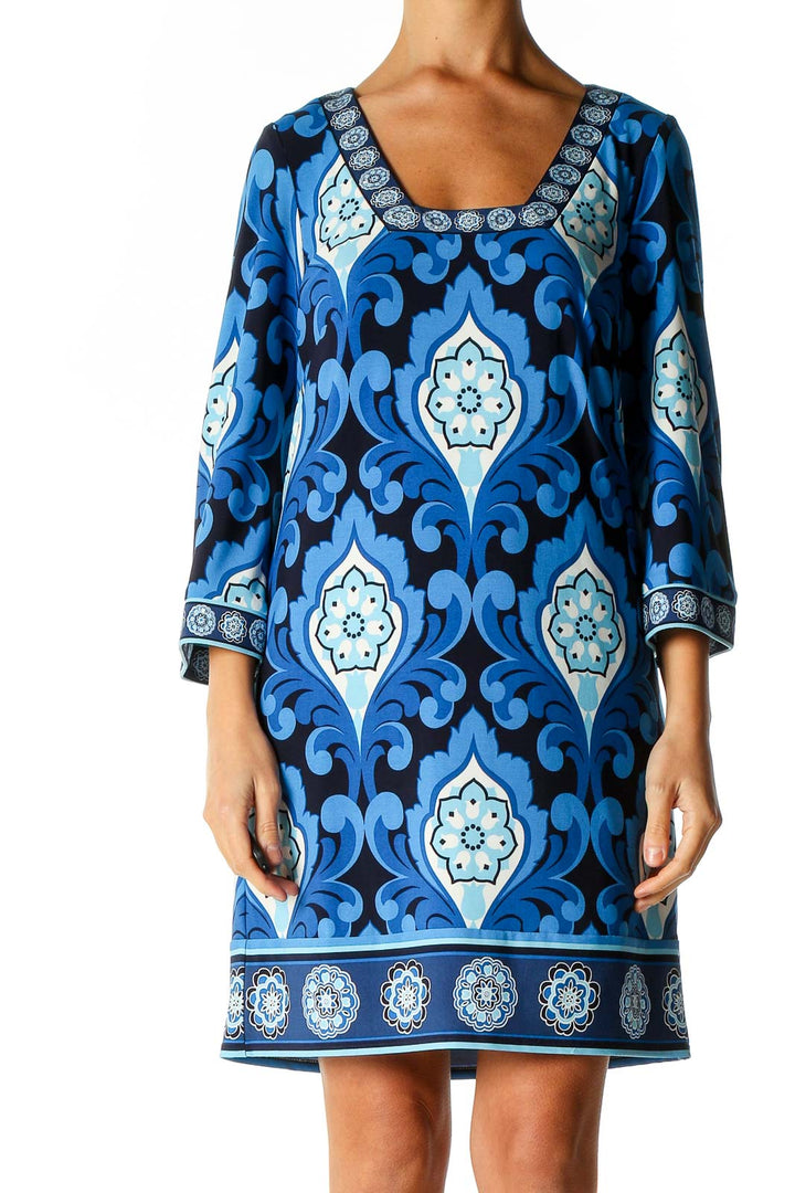 Blue Graphic Print Day A-Line Dress