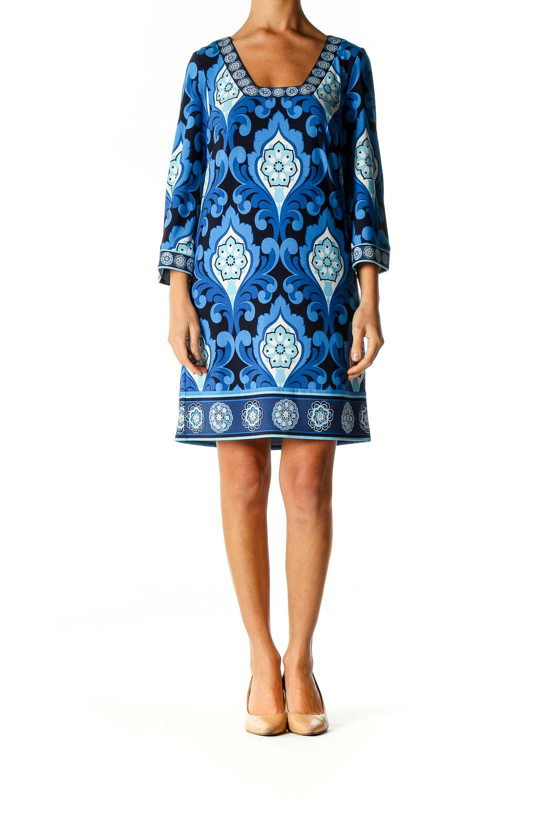 Blue Graphic Print Day A-Line Dress