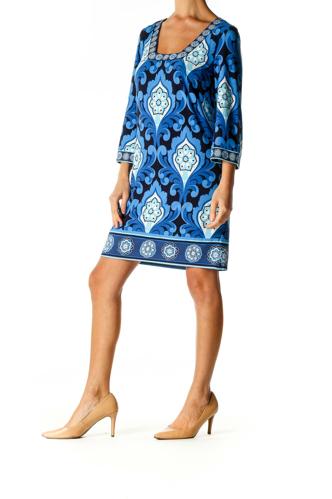 Blue Graphic Print Day A-Line Dress