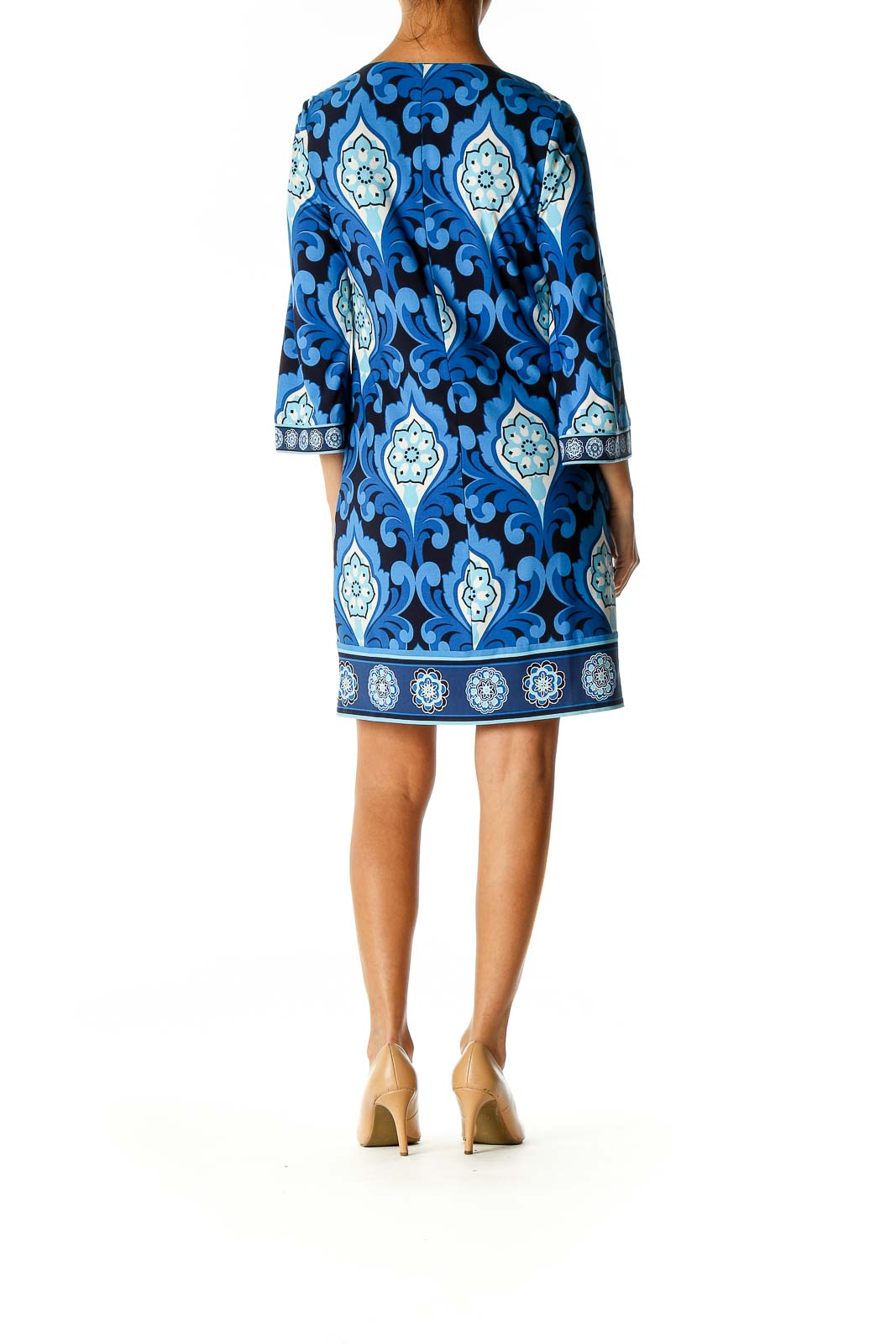 Blue Graphic Print Day A-Line Dress