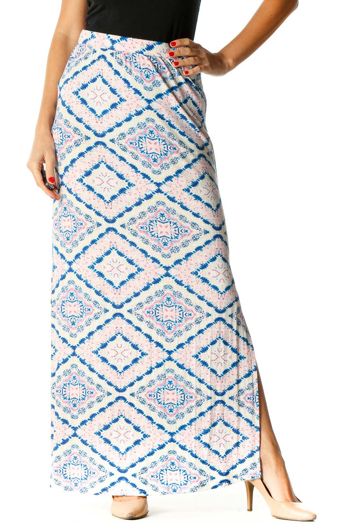 Blue Printed Holiday A-Line Skirt