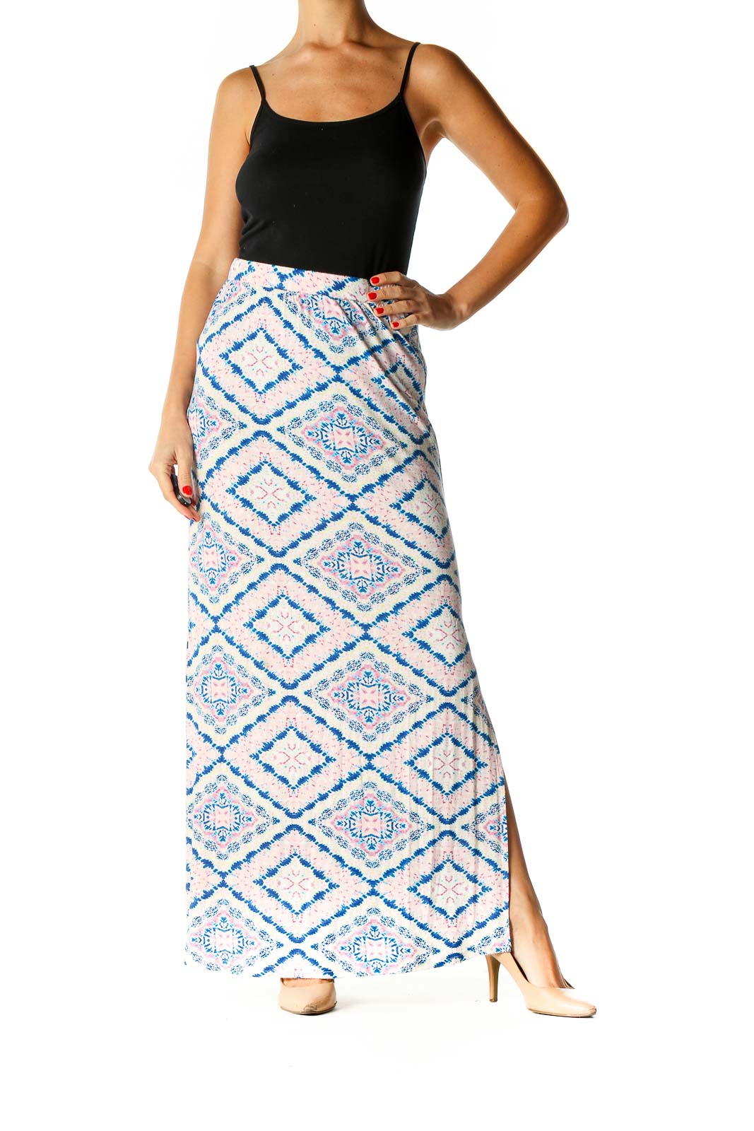 Blue Printed Holiday A-Line Skirt