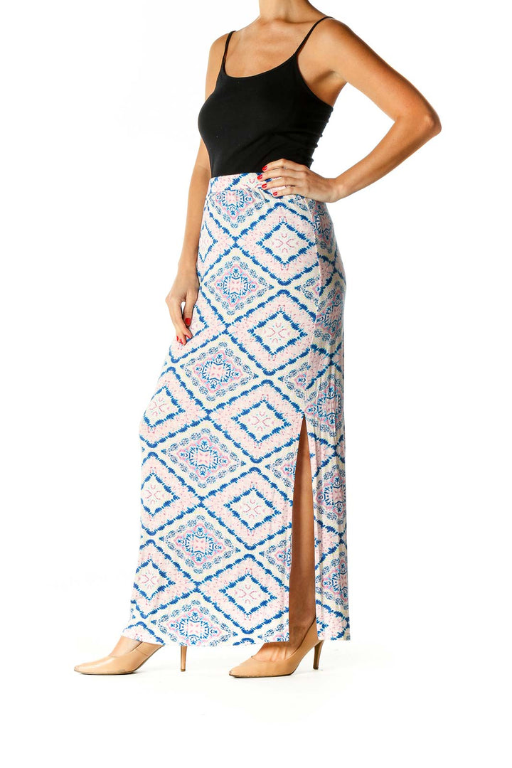 Blue Printed Holiday A-Line Skirt