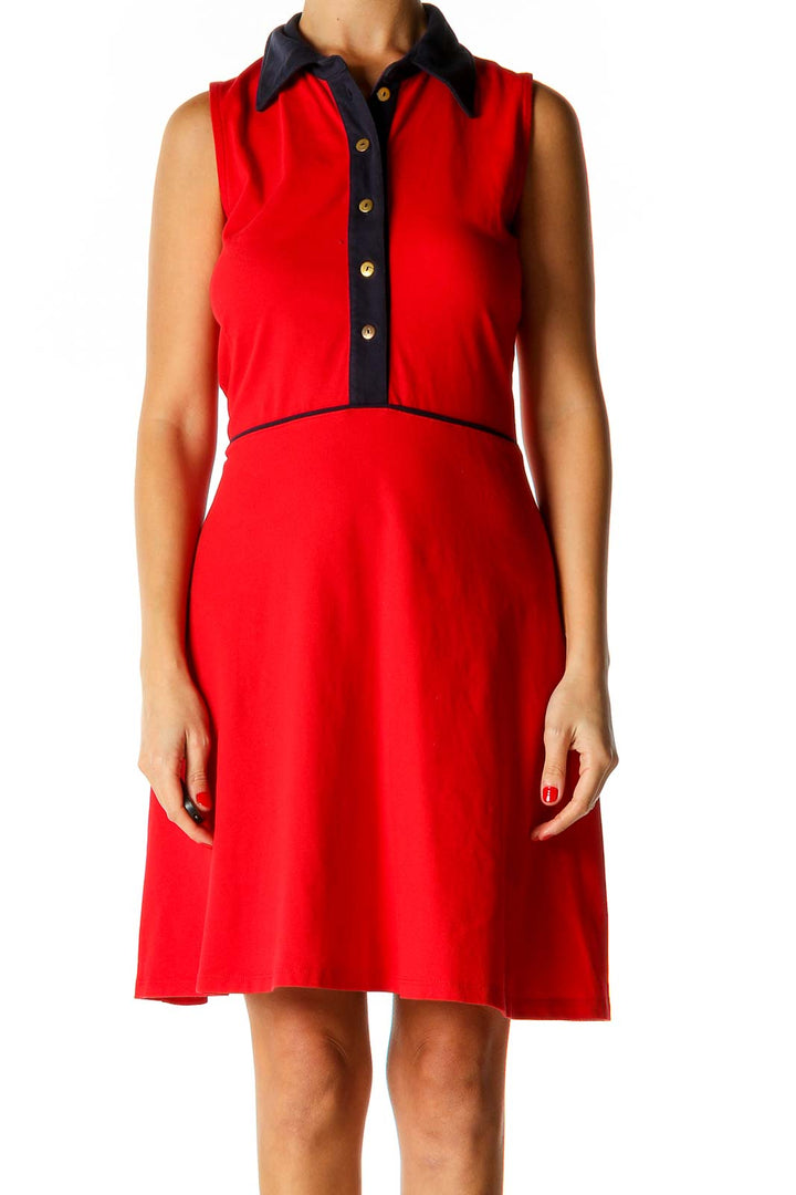 Red Solid Fit & Flare Dress