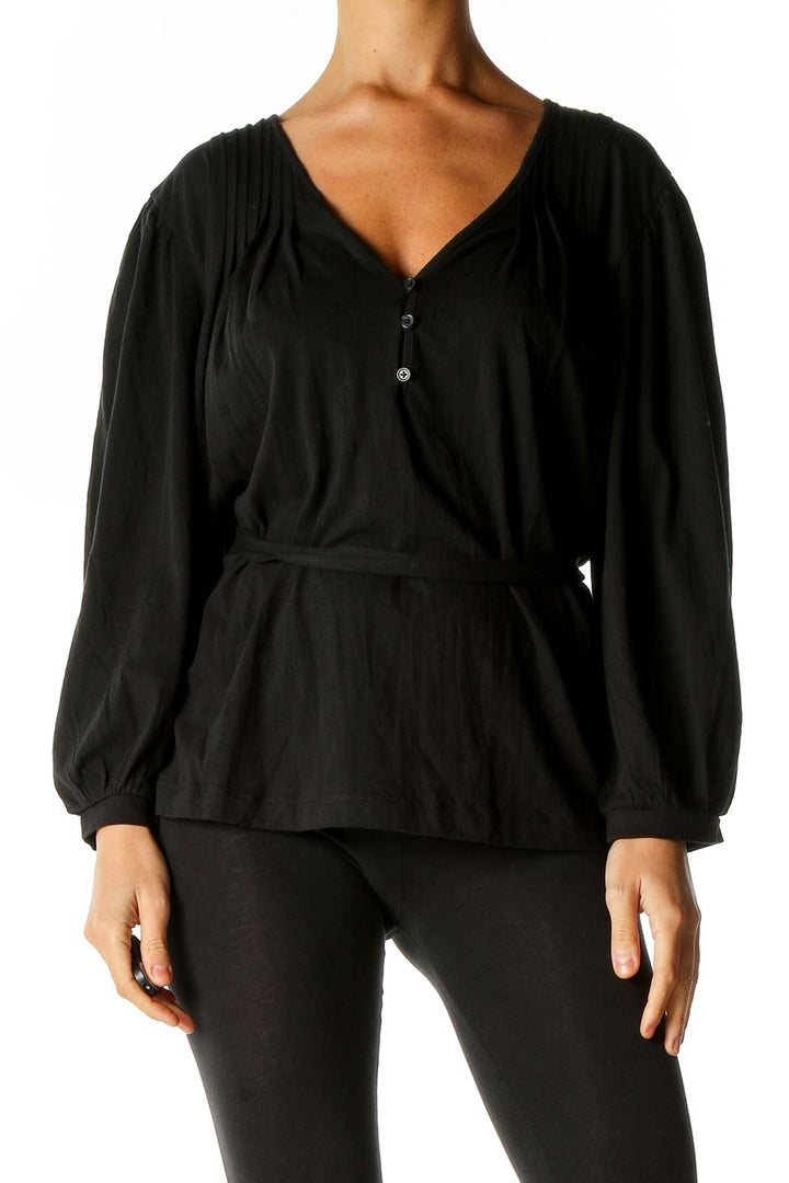 Black Solid Retro Blouse