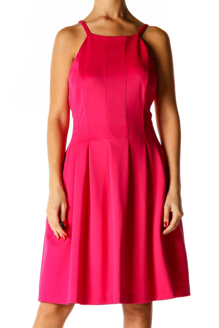 Pink Solid Classic Fit & Flare Dress