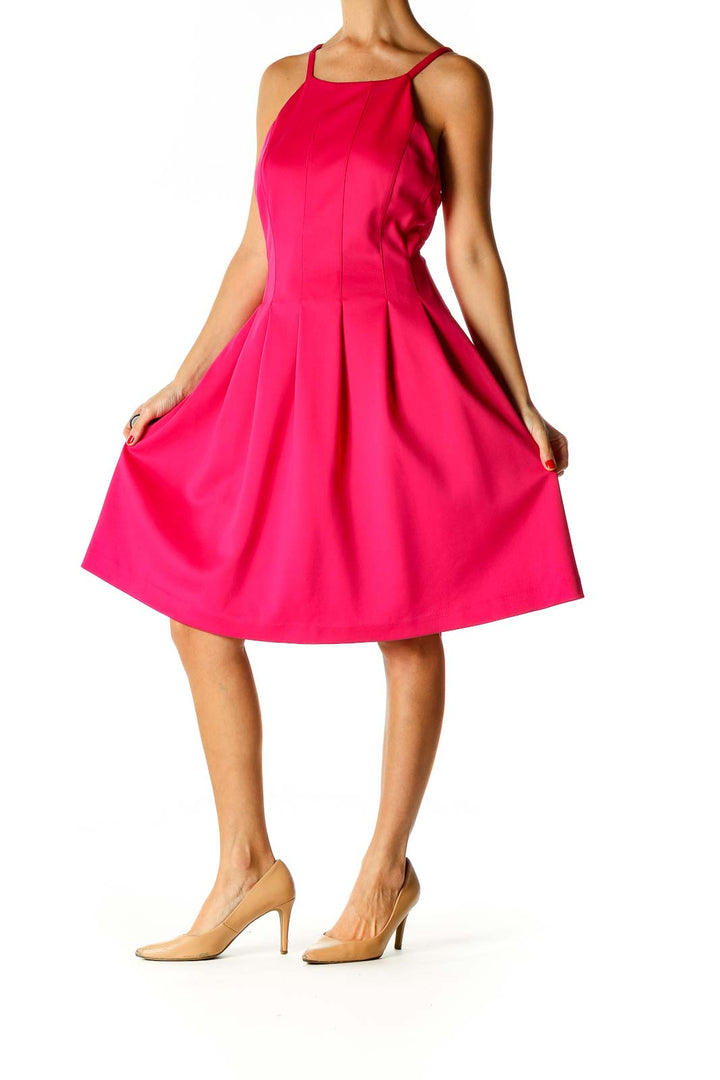 Pink Solid Classic Fit & Flare Dress