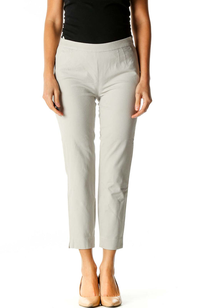 Gray Solid Casual Trousers