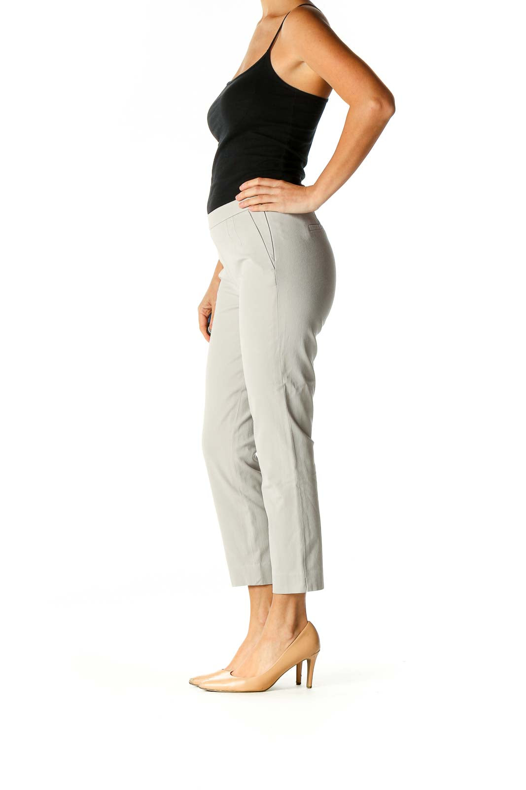 Gray Solid Casual Trousers