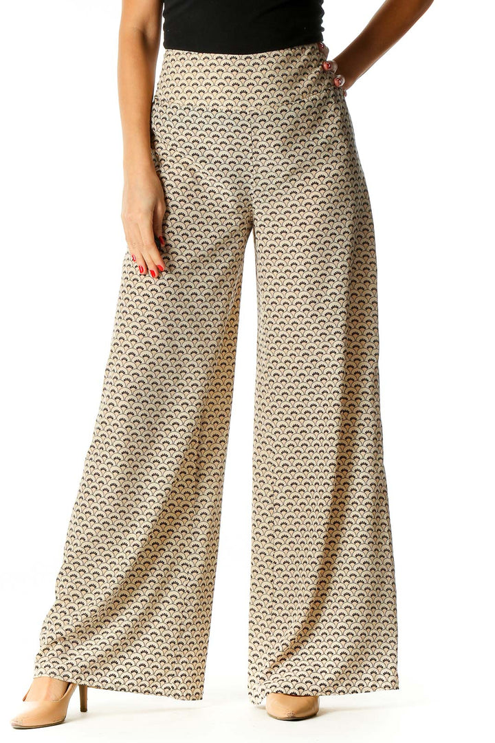 Beige Printed Bohemian Palazzo Pants