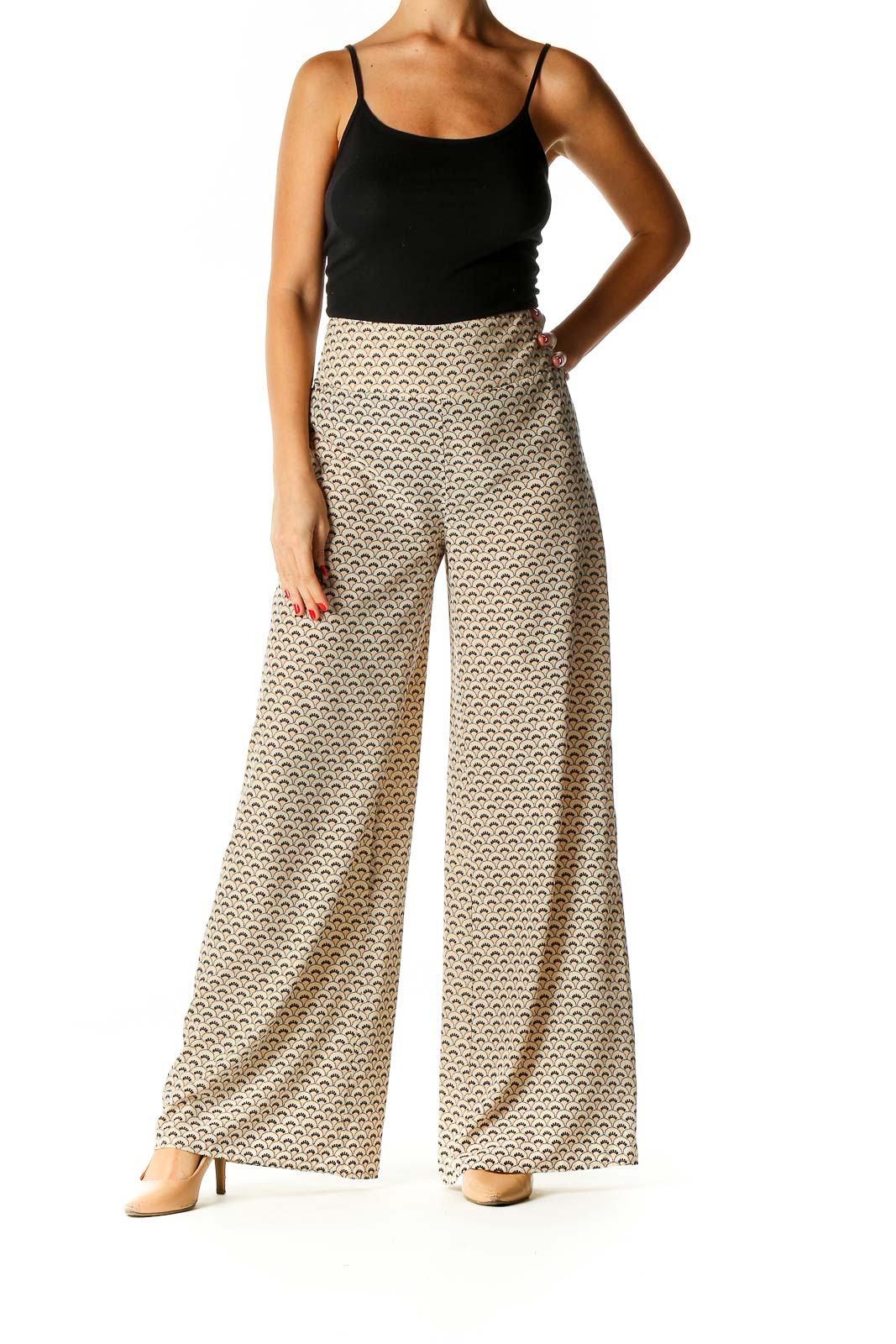 Beige Printed Bohemian Palazzo Pants