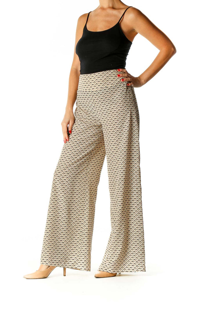 Beige Printed Bohemian Palazzo Pants