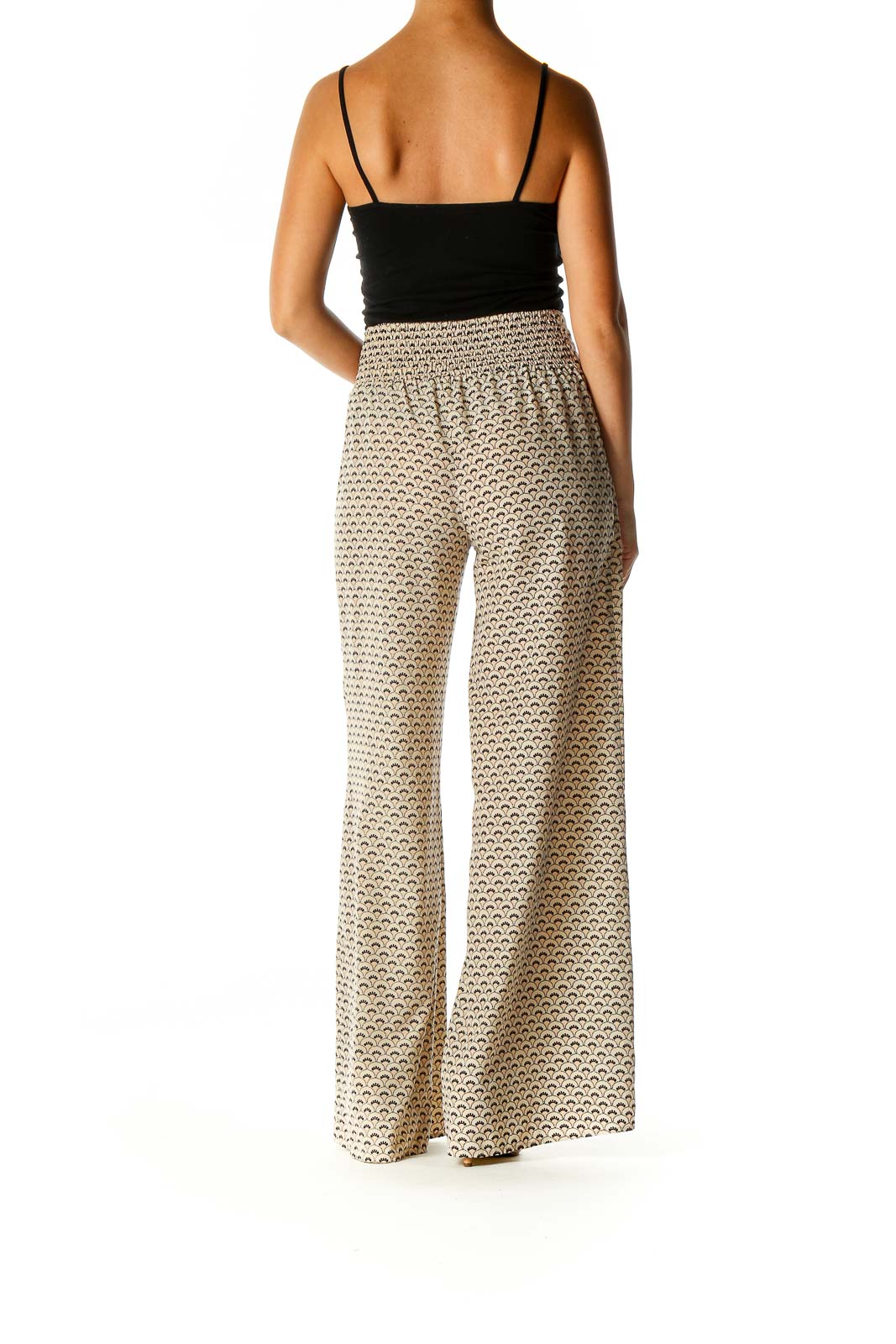 Beige Printed Bohemian Palazzo Pants