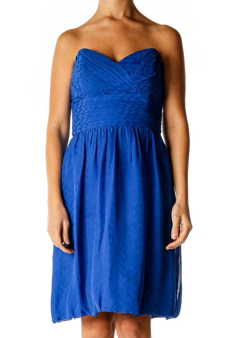 Blue Solid Cocktail Fit & Flare Dress