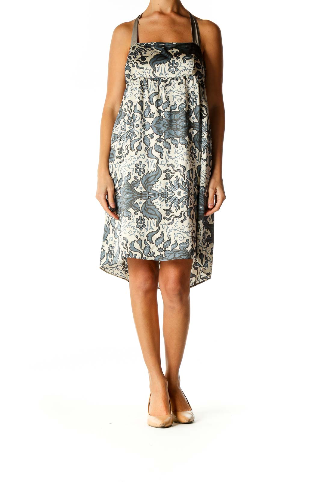 Beige Graphic Print Holiday A-Line Dress