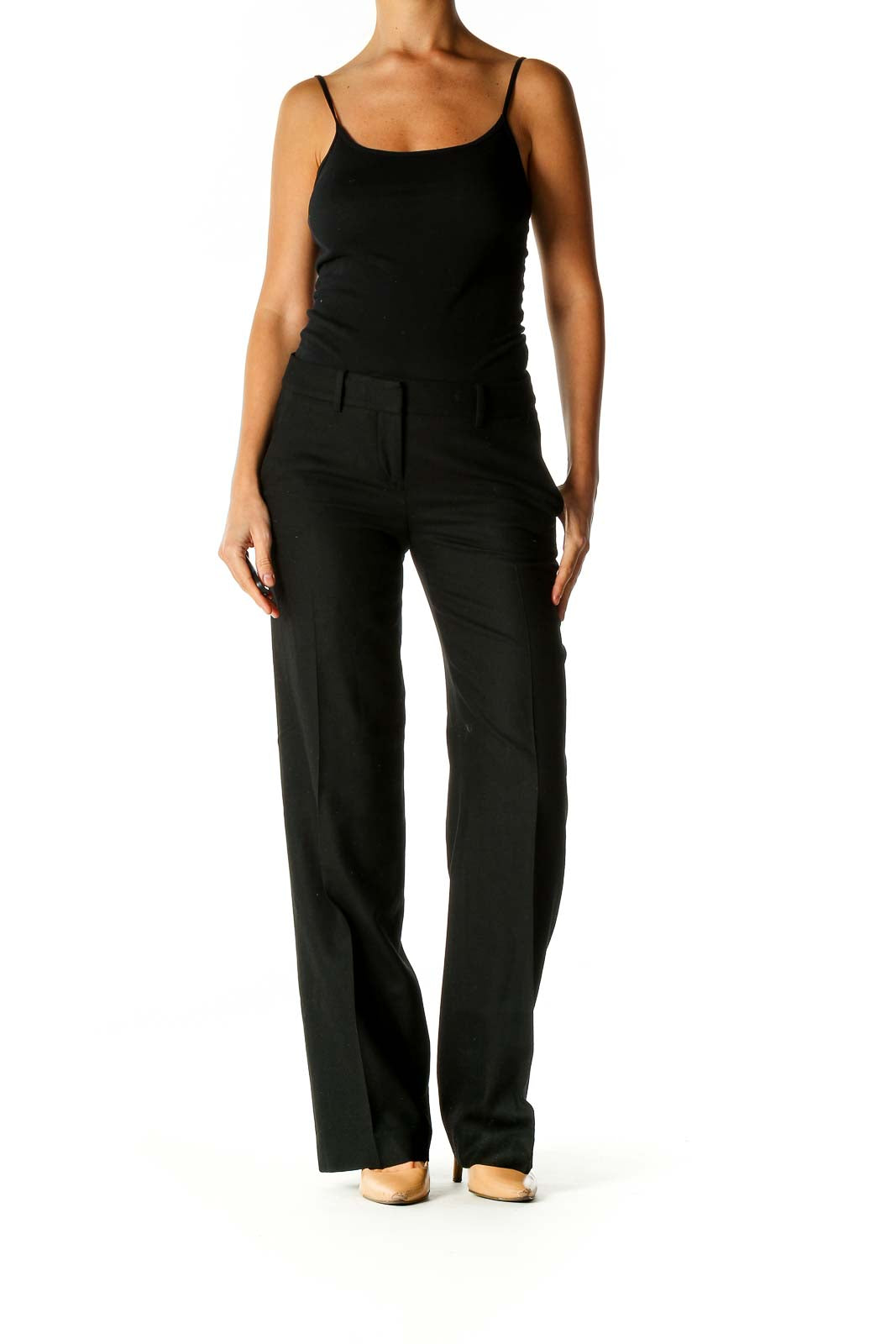 Black Solid Classic Trousers