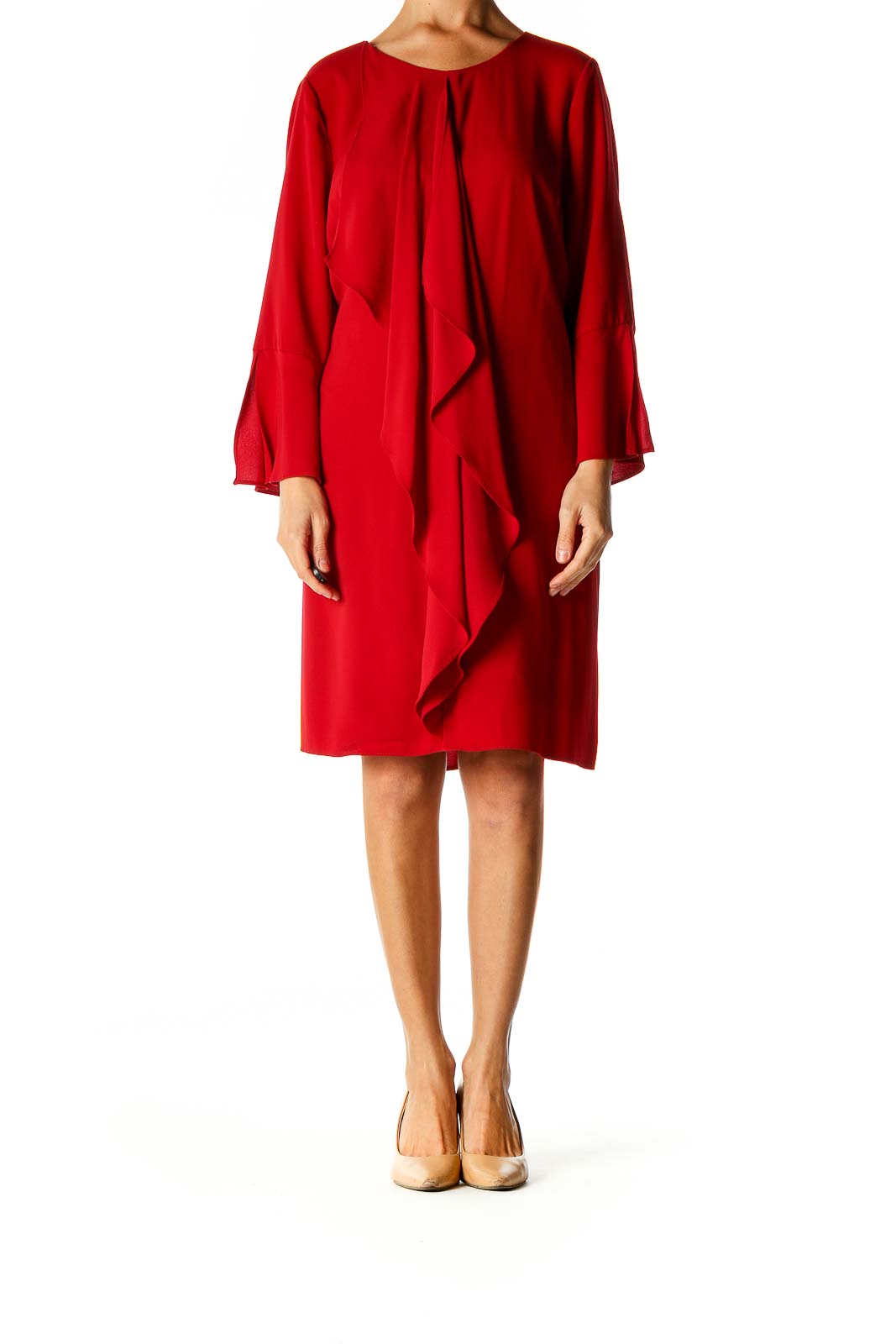 Red Solid Retro Shift Dress