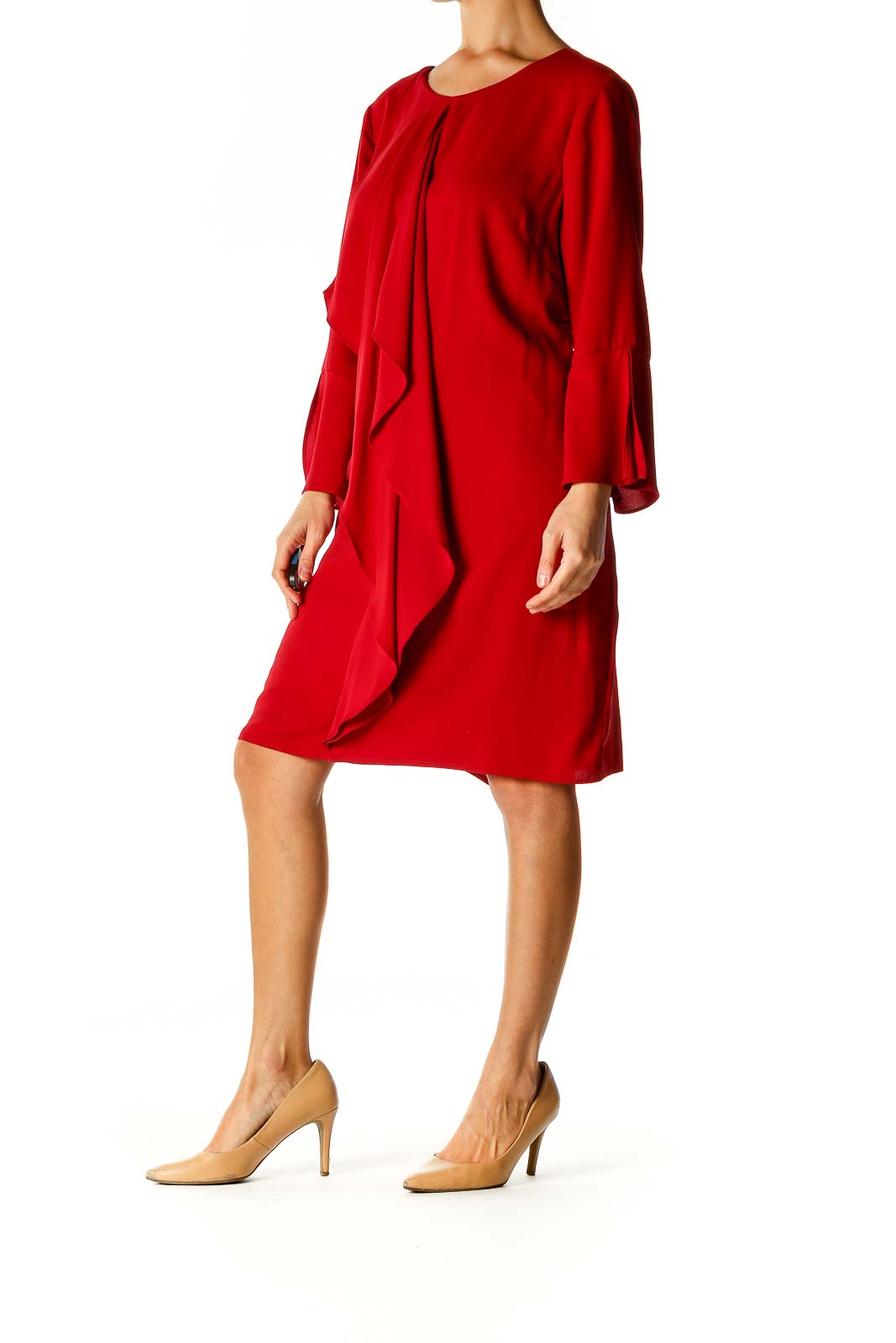 Red Solid Retro Shift Dress