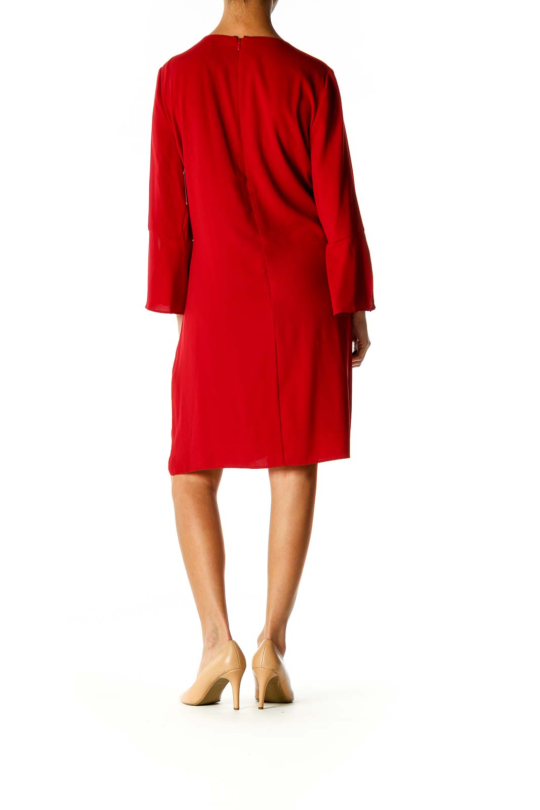 Red Solid Retro Shift Dress