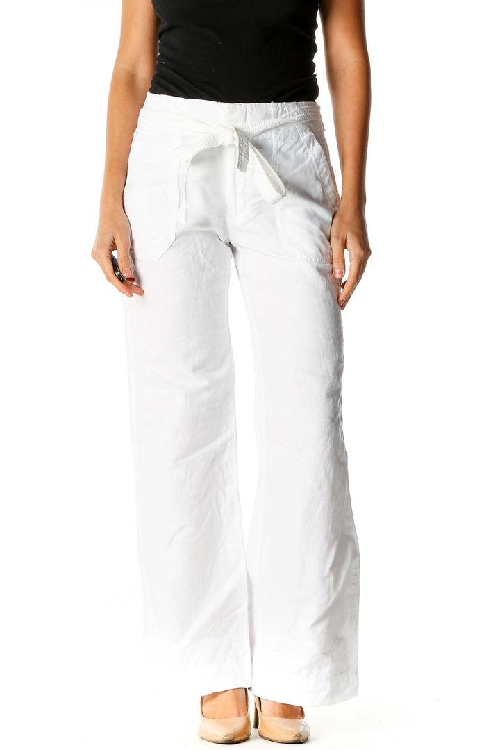 White All Day Wear Linen Palazzo Pants