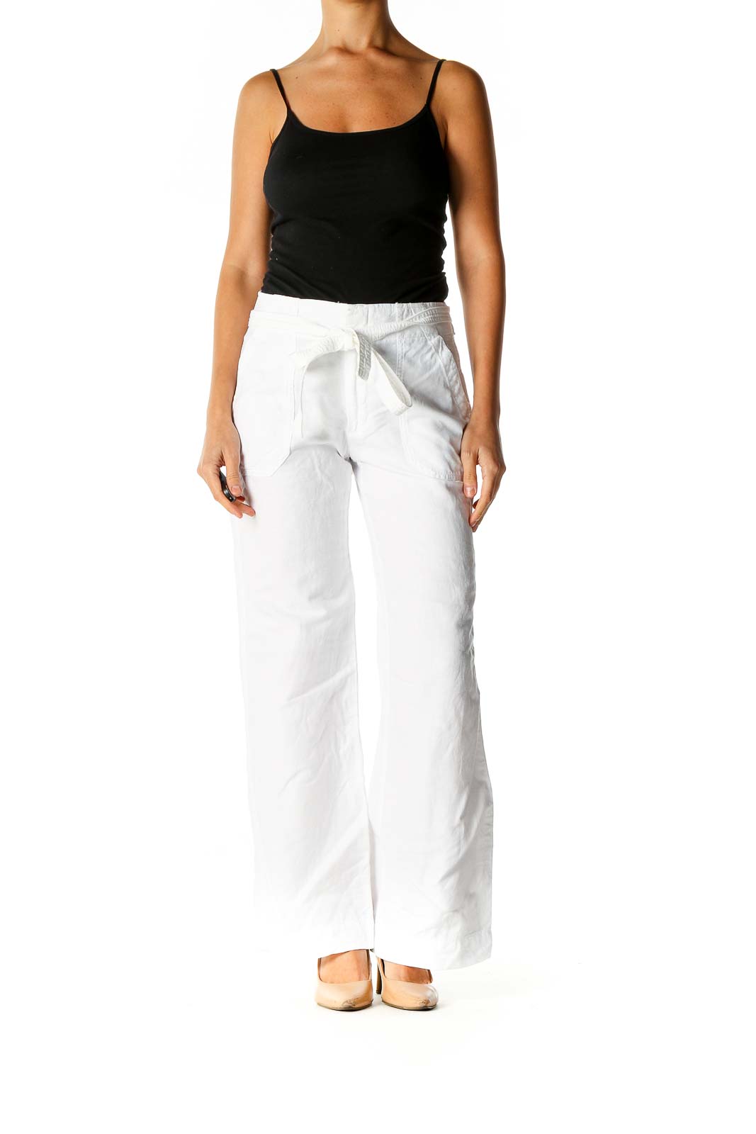 White All Day Wear Linen Palazzo Pants