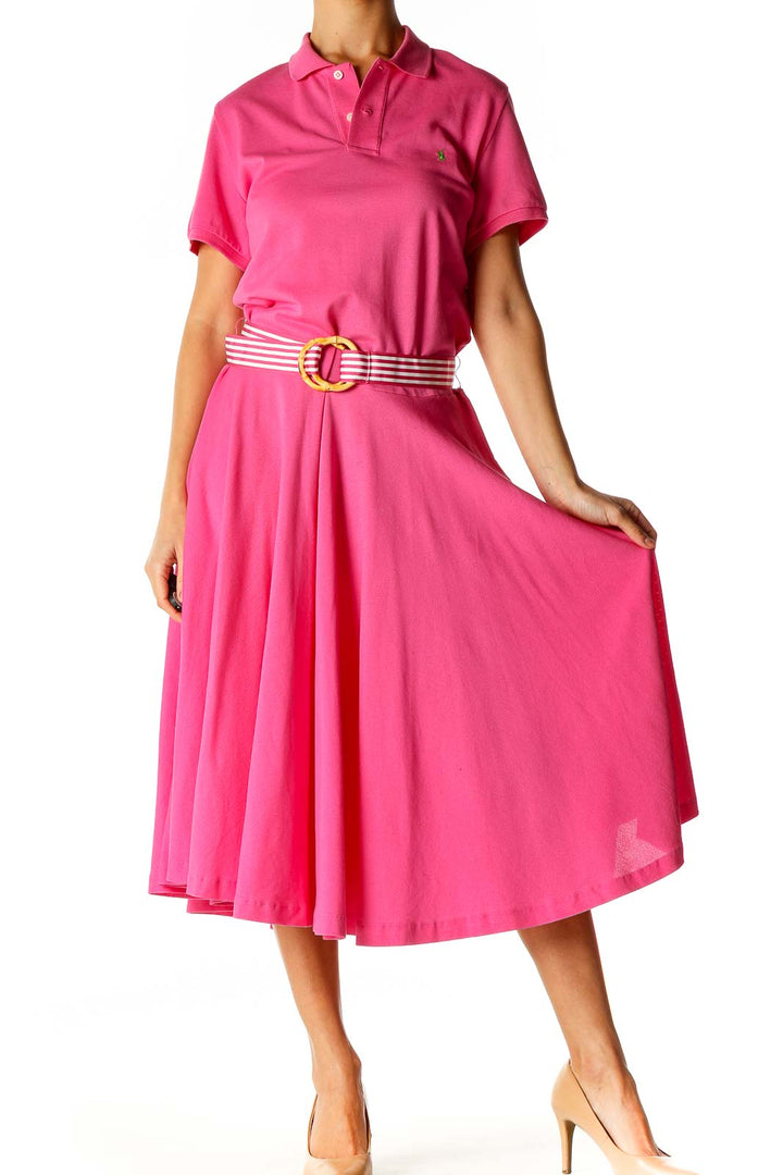 Pink Solid Day Fit & Flare Dress