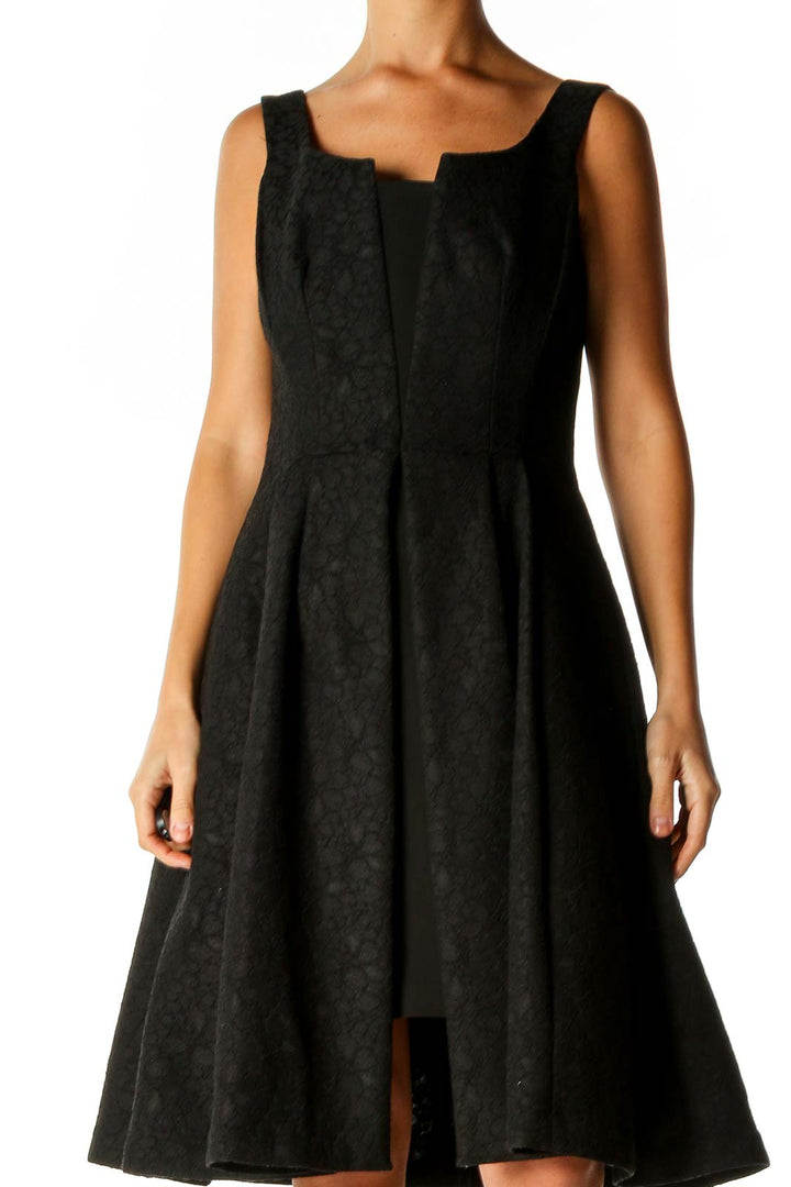 Black Textured Semiformal Fit & Flare Dress