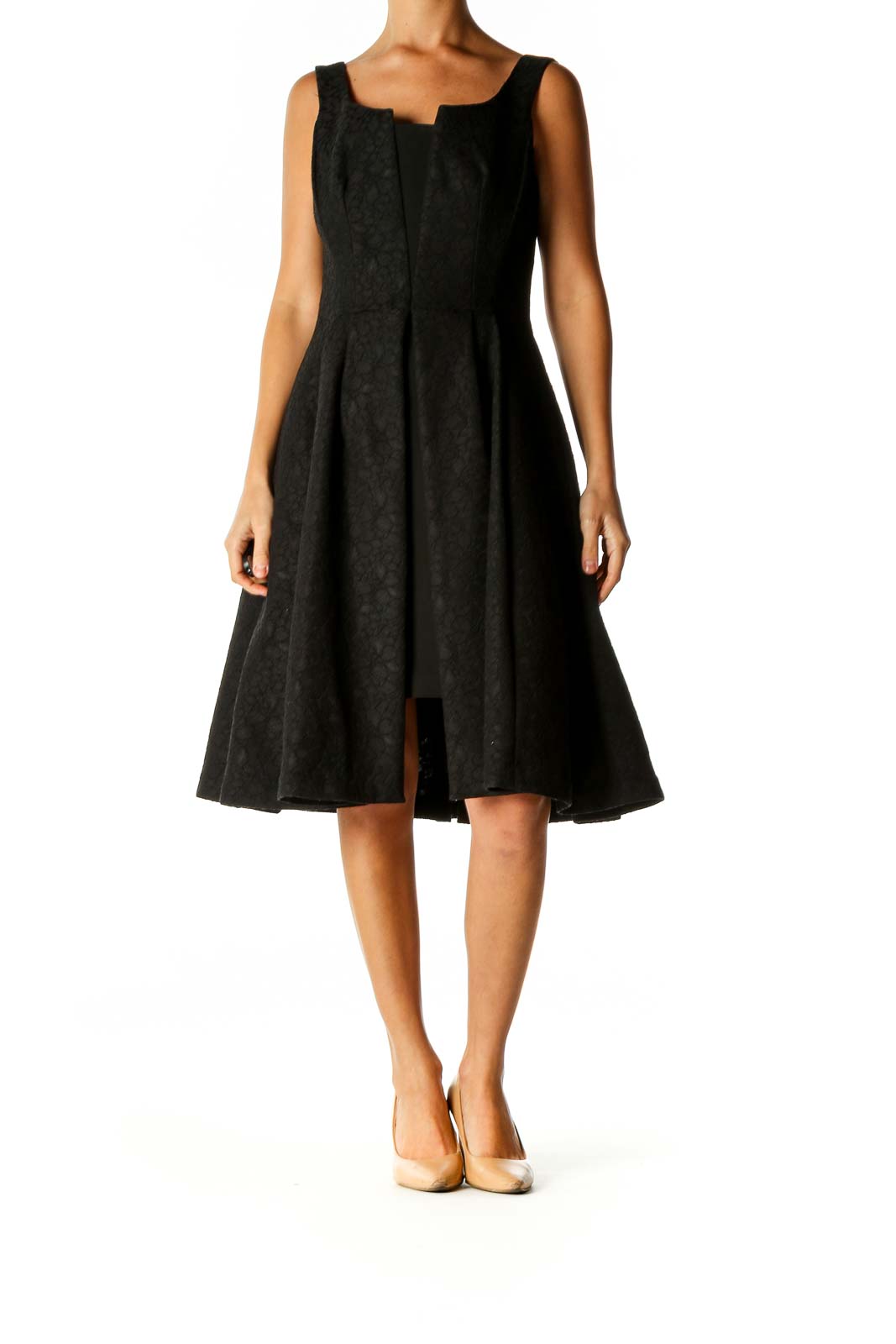 Black Textured Semiformal Fit & Flare Dress