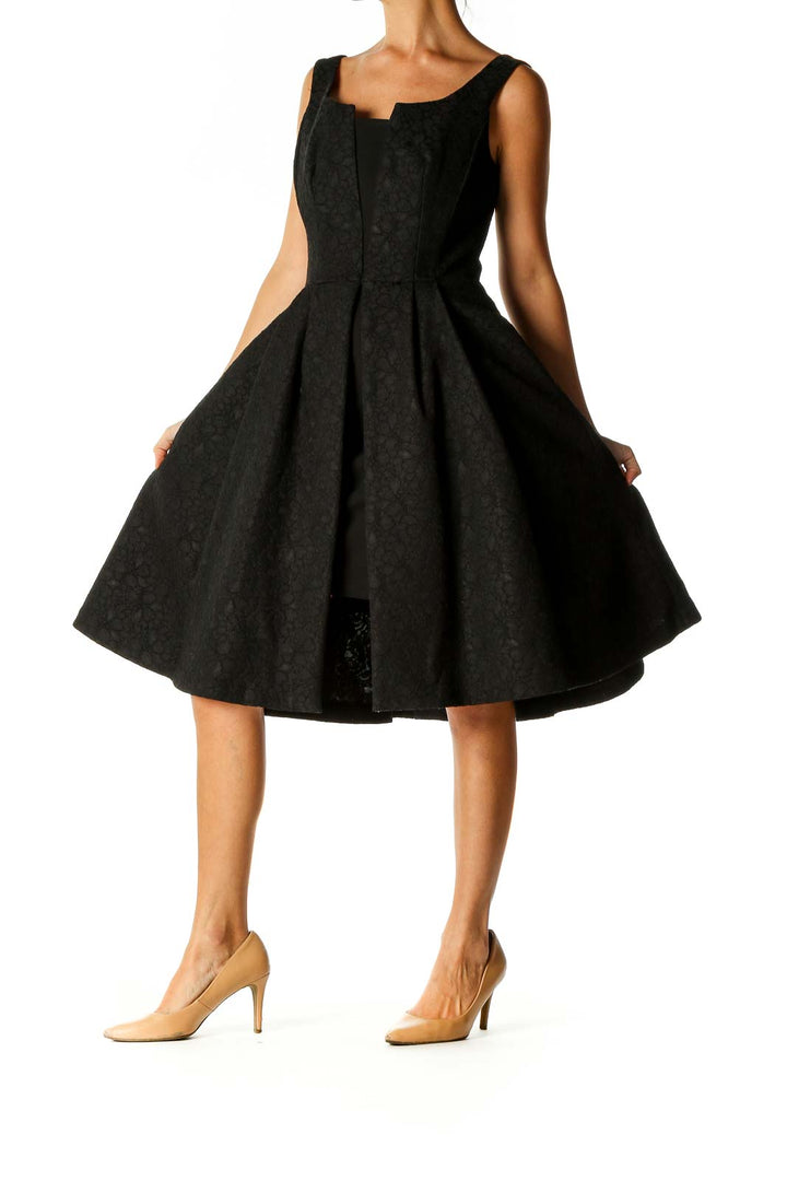 Black Textured Semiformal Fit & Flare Dress