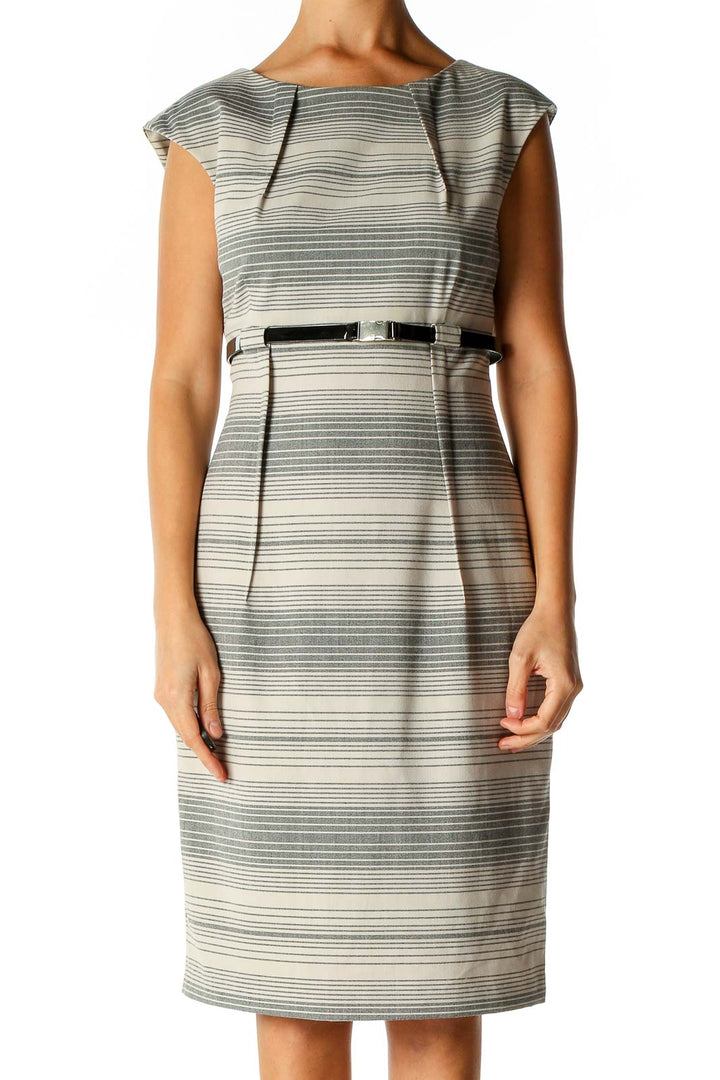 Gray Striped Work Sheath Dress