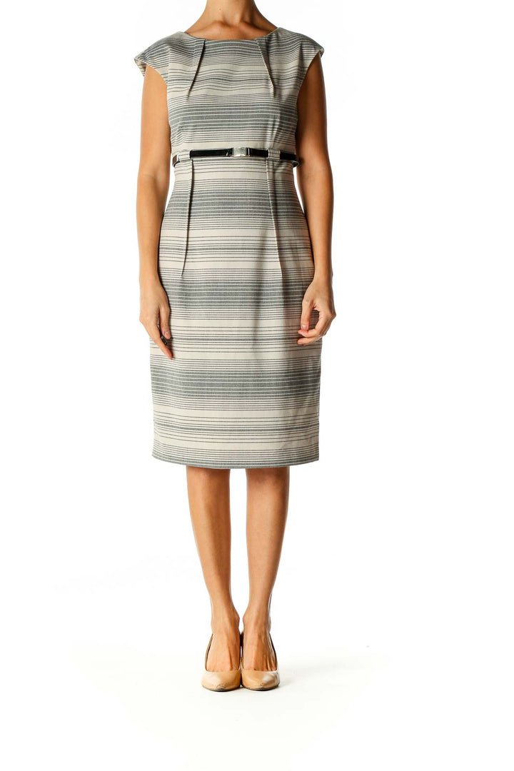 Gray Striped Work Sheath Dress