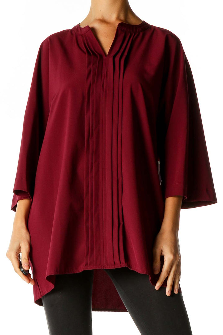 Red Solid Casual Blouse