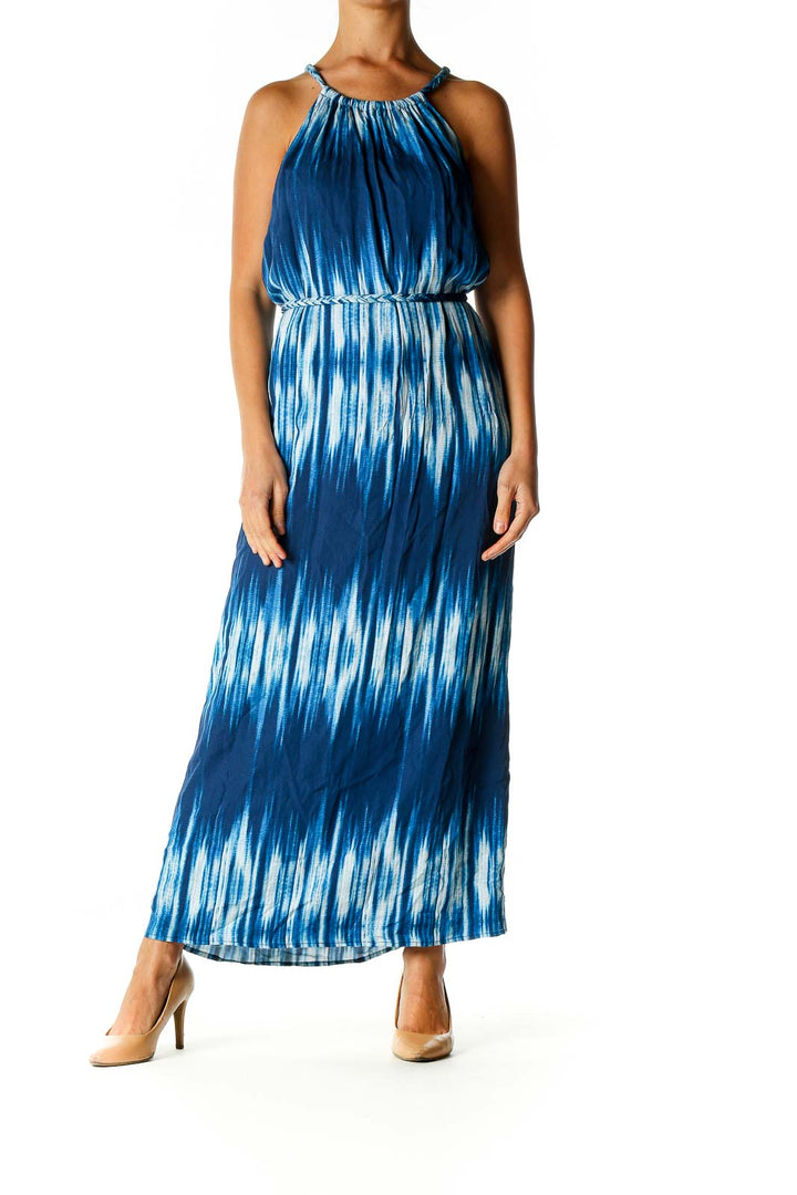 Blue Graphic Print Day Column Dress