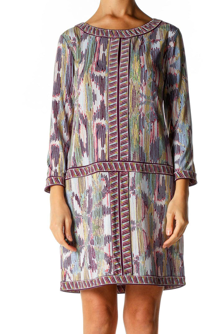 Purple Graphic Print Bohemian A-Line Dress